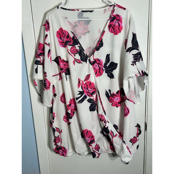 Bloomchic Blouse Size 26 Pink Floral Rose Cottage Core Spring Country Club - Picture 1 of 8